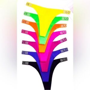 6 pairs of neon rhinestone shine strap thongs